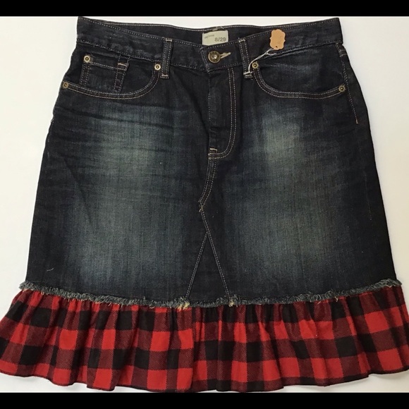 GAP Dresses & Skirts - Denim skirt black/red ruffle added to hemline